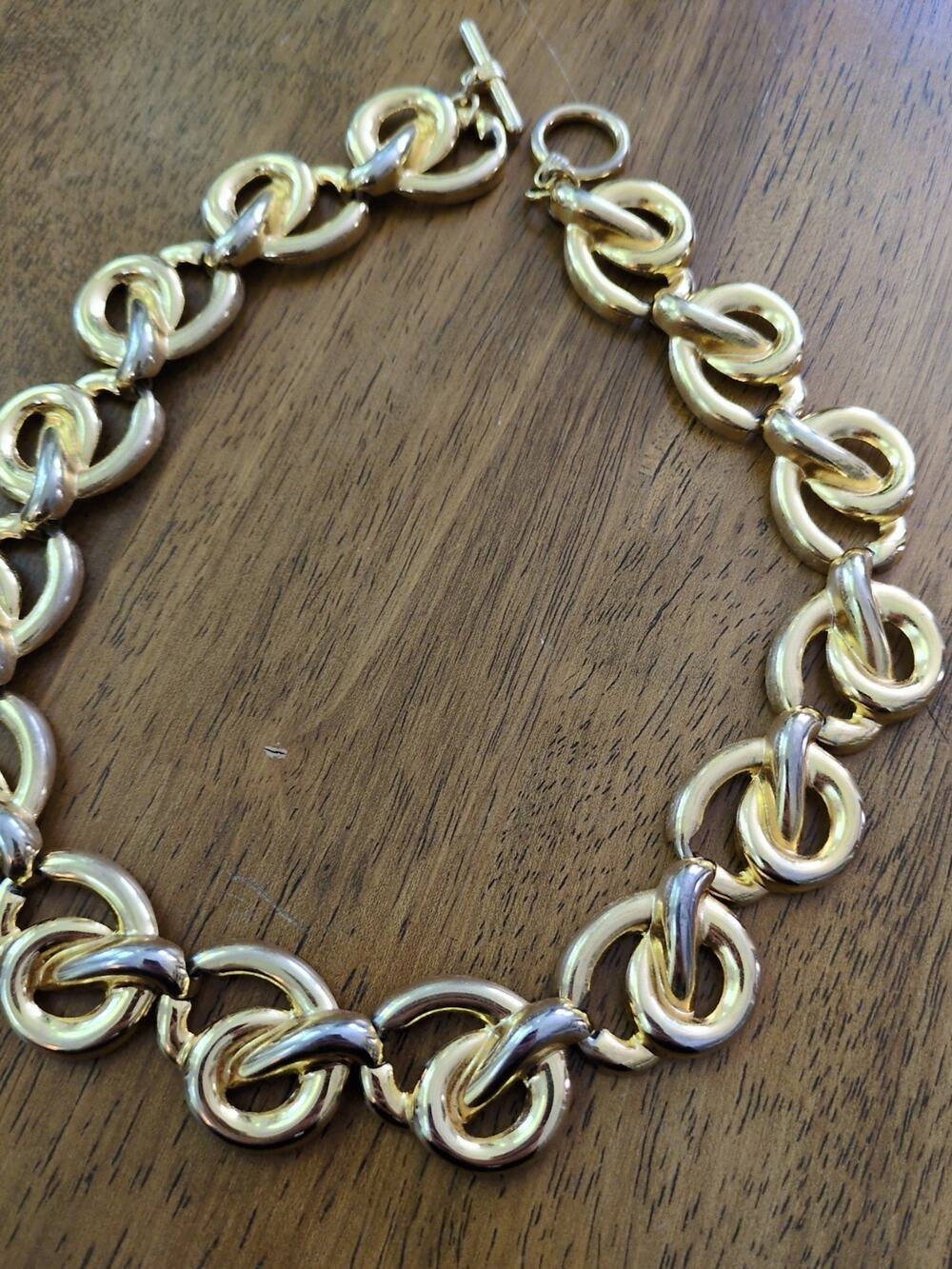 Vintage Chunky Chain Necklace 18" Gold Tone Mixed Metal Toggle Statement